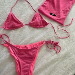 Triangl sparkly pink string bikini NEVER WORN BEFORE with matching bag